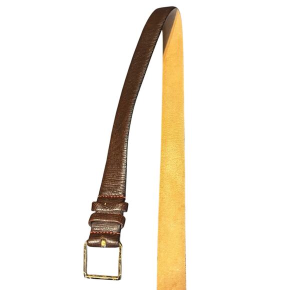 Dark Brown Glazed Cowhide Textured Thin Belt  Women's Size 34/85 - Picture 1 of 4